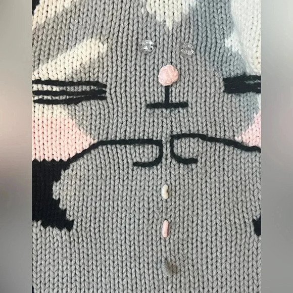 Vintage cozy cardigan cottage core  sweater black and white bunny print style - Picture 5 of 14